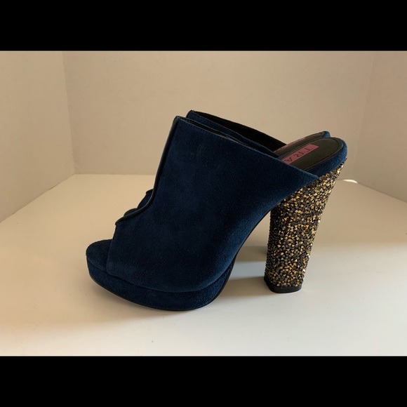 Tracy Reese Blue Peeptoe Mule Heels, size 6 - Picture 3 of 7